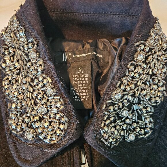 INC International Concepts Black Beaded Collar Flap Pocket Peplum Jacket S NWT - Picture 8 of 10